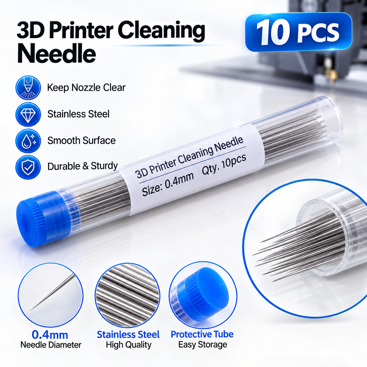Čistiace ihly na dýzu 0,4 mm (10 ks) – Obrázok 2